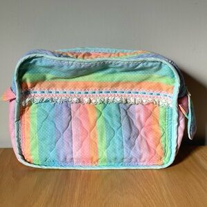 Vintage 1970s Handmade Funky Pastel Rainbow Quilted Cosmetic Makeup Travel Bag